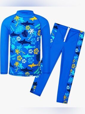 New Kids Rash Guard Swim Set UPF 50+ Long Sleeve 2 Piece with Pants / Size 6/7